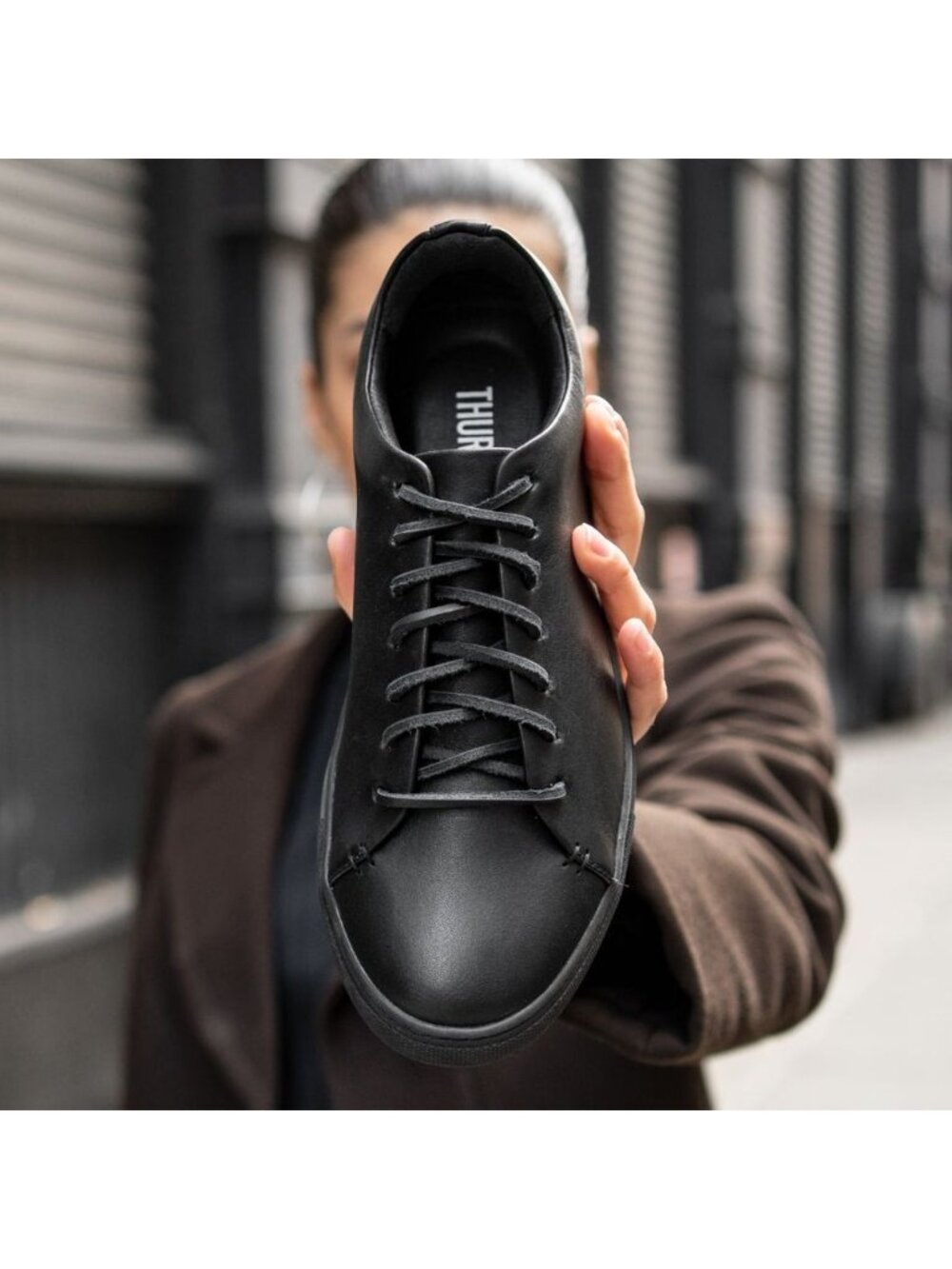 Thursday Boot Co. Women's Premier Low Top Sneakers Lace-Up Black Leather - Picture 2 of 13